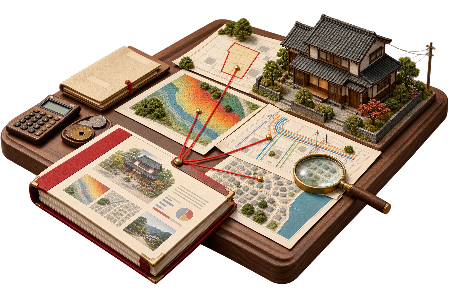 Miniature model of property, hazard, utility and neighborhood research converging into one bound report