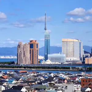 View of Seaside Momochi tower and central Fukuoka City as seen from Mt. Atago.