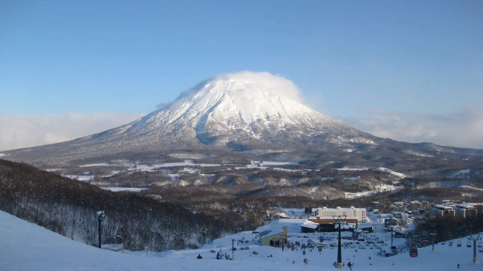 Mount Yotei rising above the snow-covered Niseko area, Hokkaido