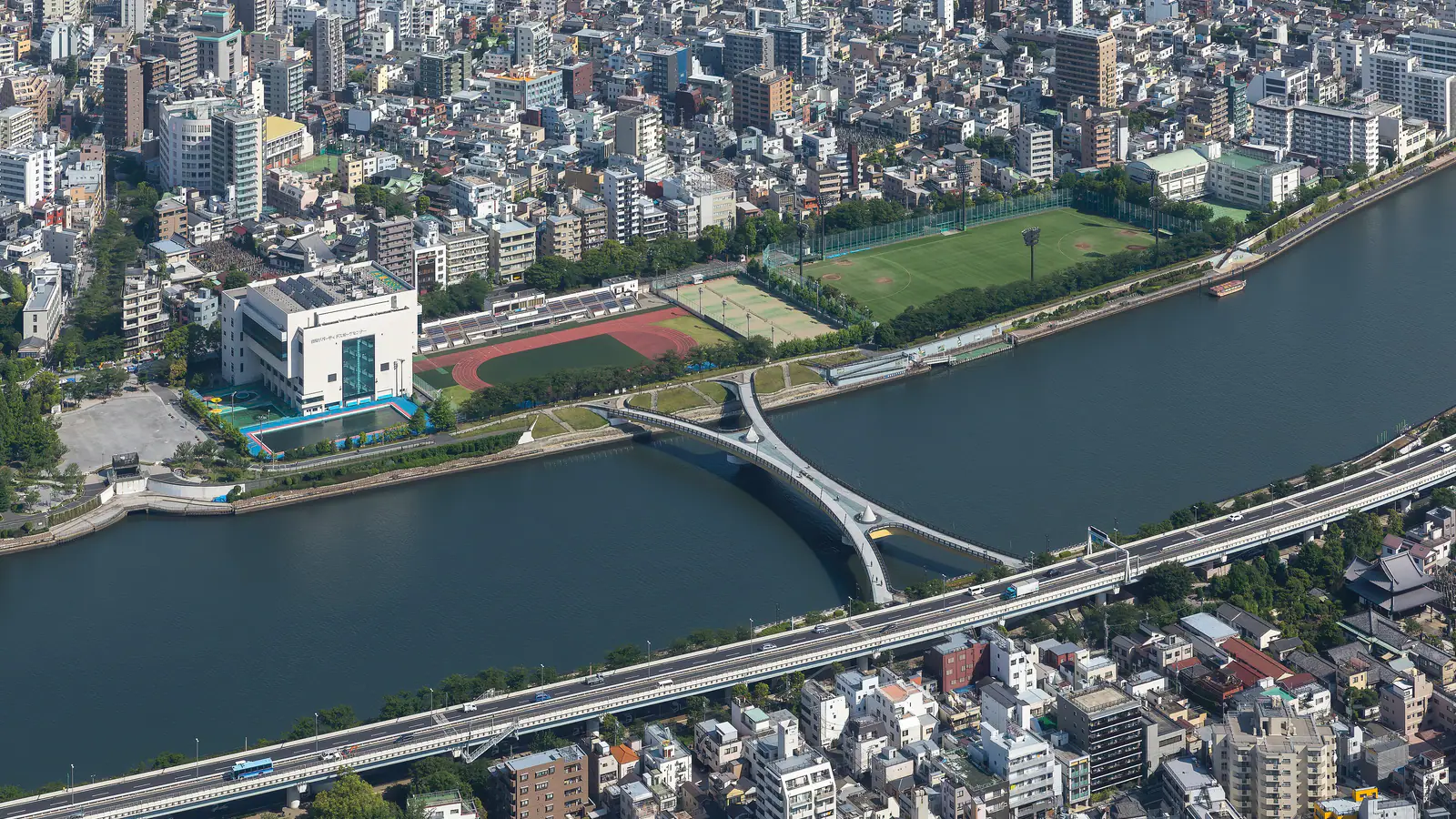 The Sumida River and the Sakura Bridge seen from Tokyo Skytree in Sumida, Tokyo