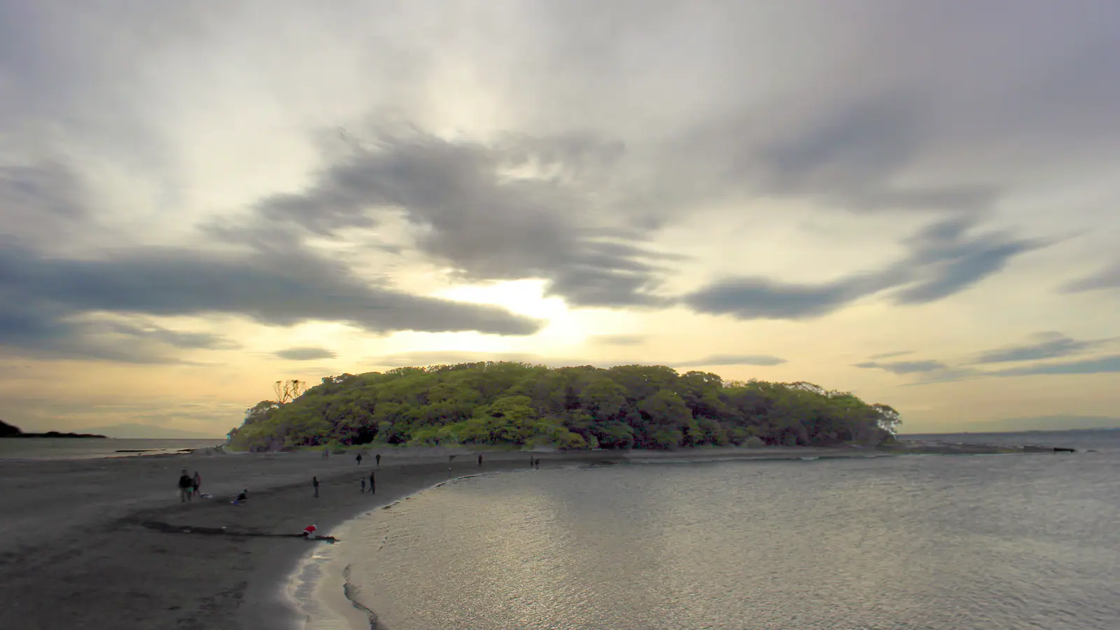 Okinoshima island and beach at sunset on the Boso Peninsula coast in Tateyama, Chiba