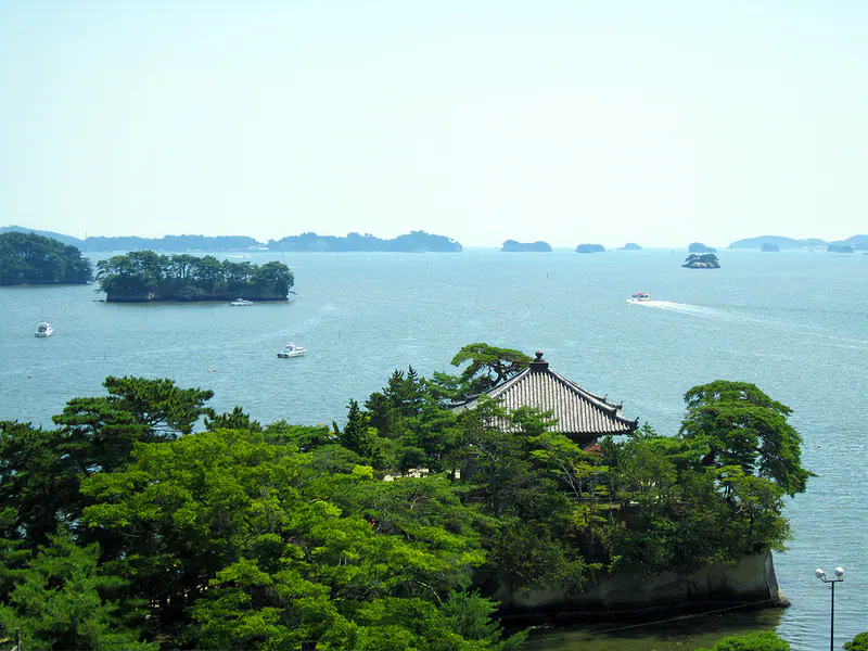 Pine-covered islands scattered across Matsushima Bay in Miyagi Prefecture