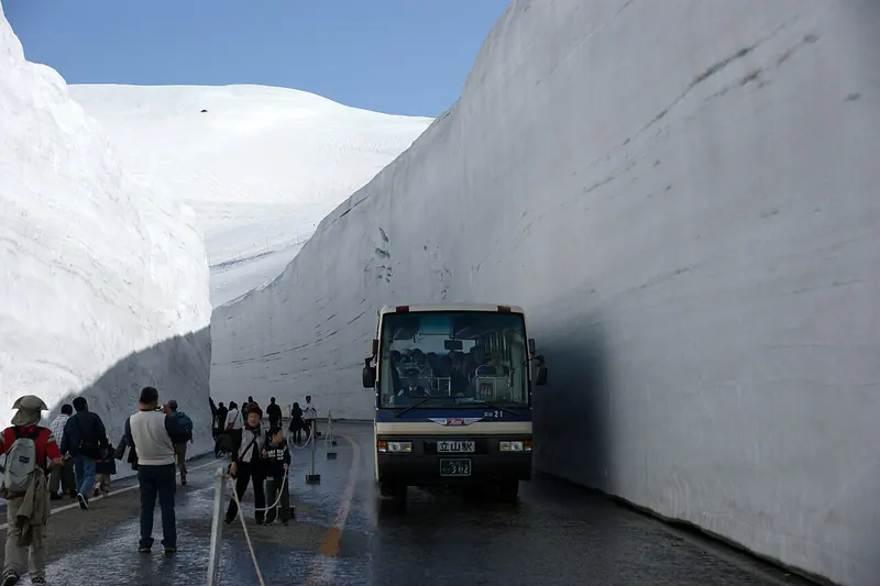 The towering snow corridor along the Tateyama Kurobe Alpine Route in Toyama Prefecture