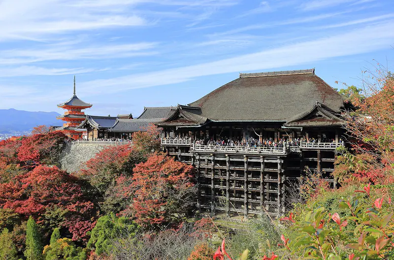 Kiyomizu-dera temple amid autumn colors in Higashiyama, Kyoto
