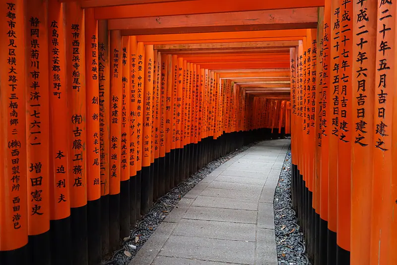 The vermilion torii gates of Fushimi Inari Taisha in southern Kyoto