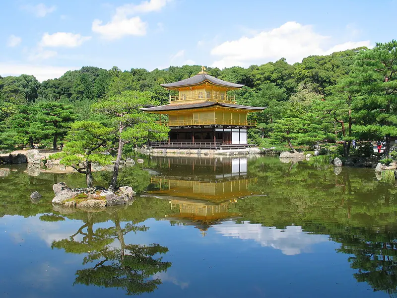 The golden pavilion of Kinkakuji reflected in its pond, Kyoto