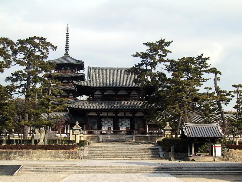 The pagoda and halls of Horyuji temple in Ikaruga, Nara