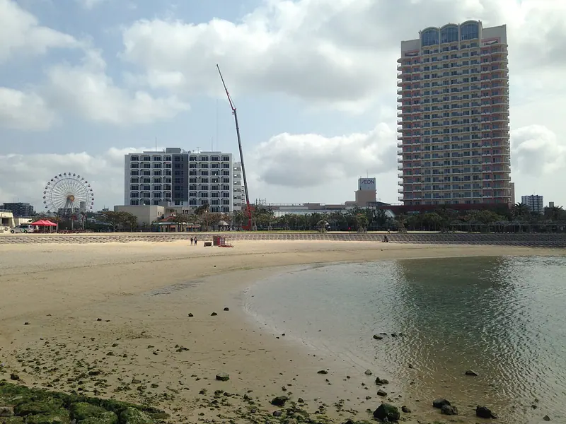 Sunset Beach and the seaside towers of Chatan, Okinawa