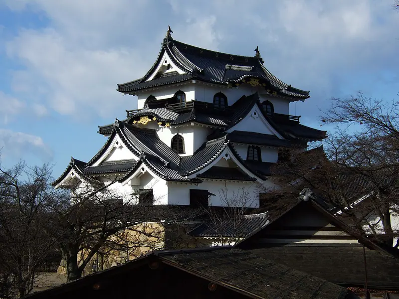Hikone Castle above the eastern shore of Lake Biwa, Shiga