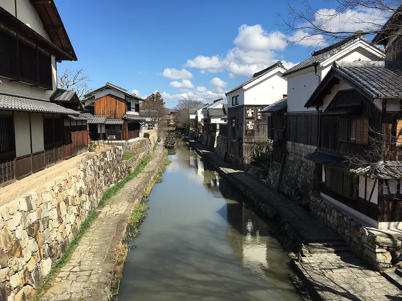 The willow-lined Hachiman-bori canal in Omihachiman, Shiga