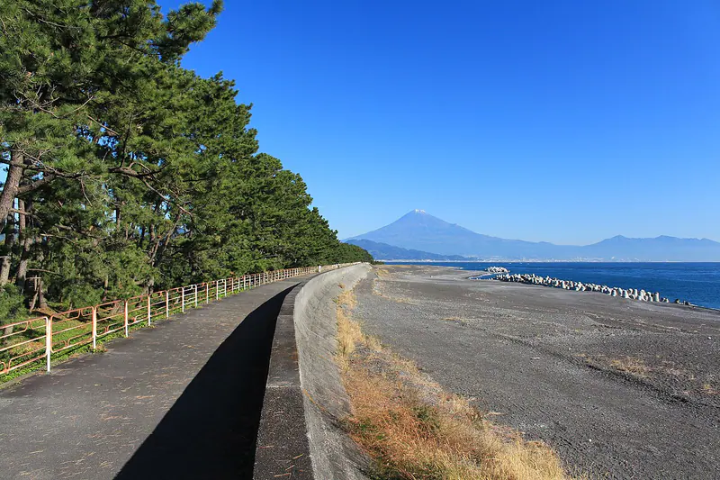 The Miho no Matsubara pine peninsula with Mount Fuji near Shizuoka City