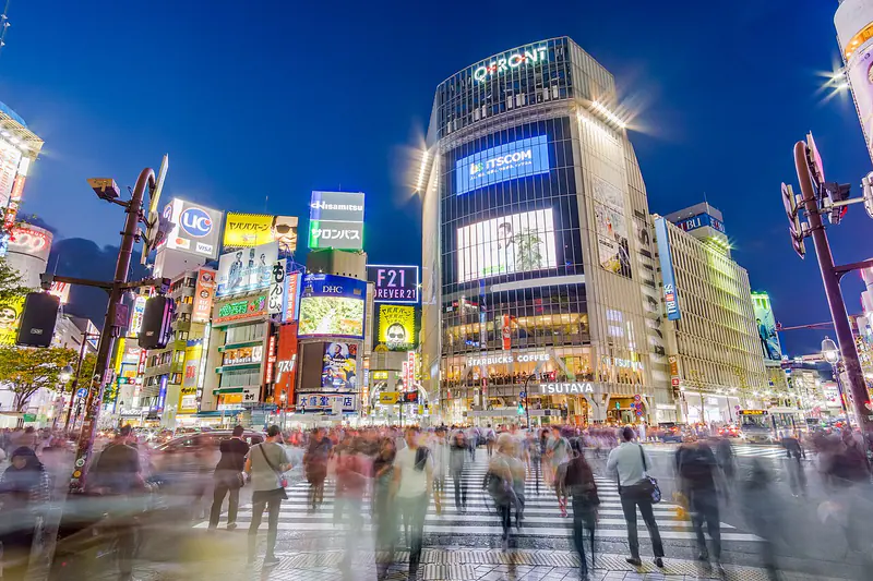 The Shibuya scramble crossing in central Tokyo