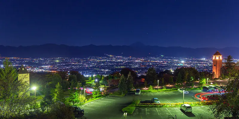 Night view over the Kofu basin from Fuefukigawa Fruit Park, Yamanashi