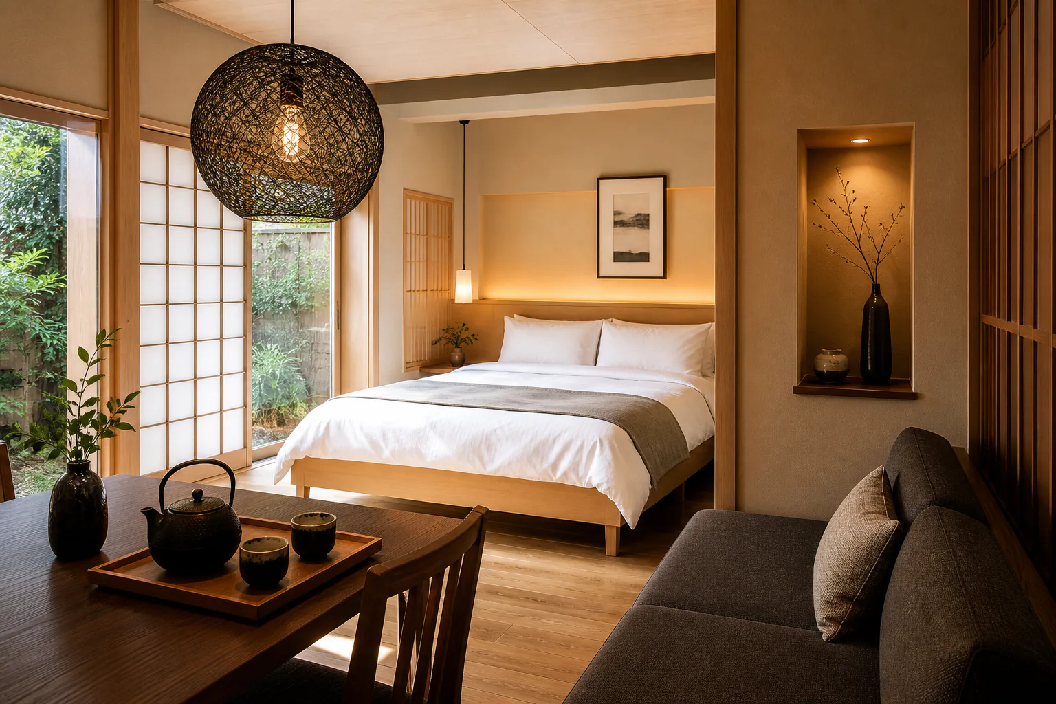 Warm arrival-ready Japanese vacation home interior