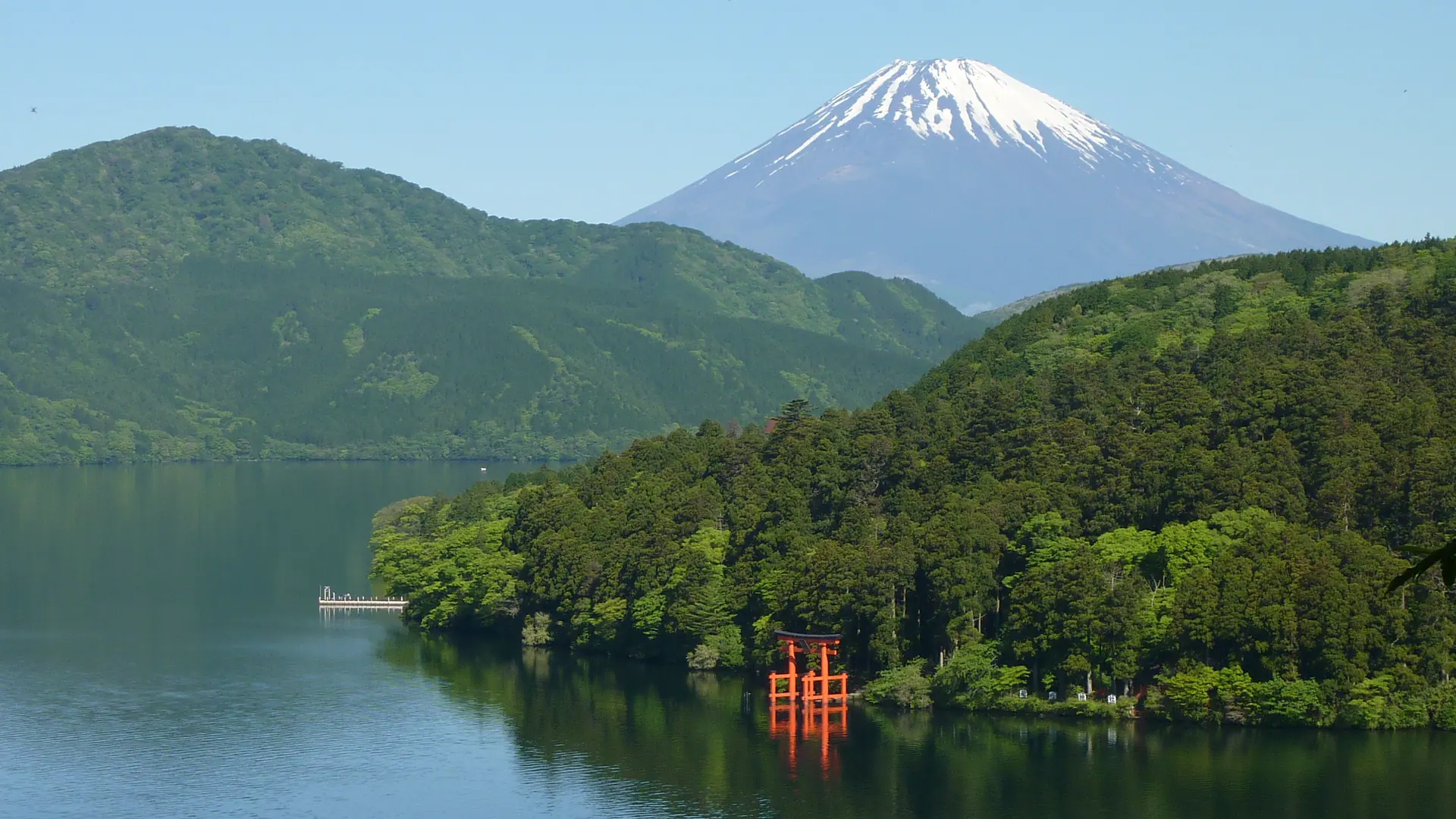 Mount Fuji rising above Lake Ashi in Hakone, Japan