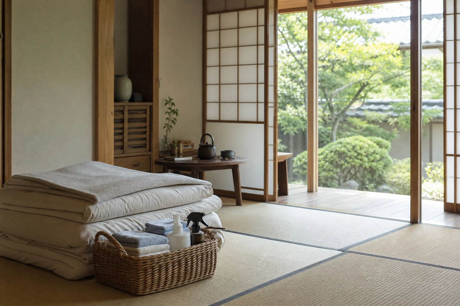 A Japanese home prepared with fresh bedding and household essentials for the owner to arrive