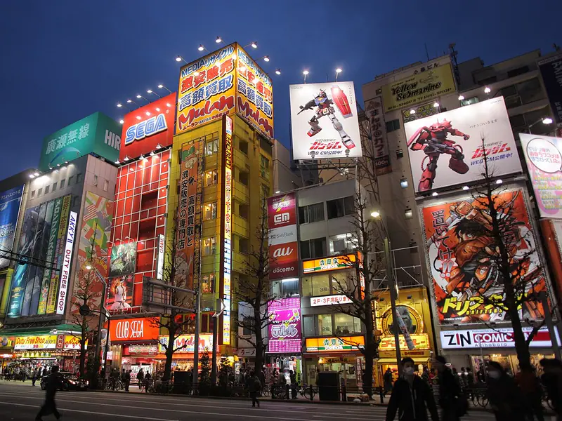 Neon signs of Akihabara Electric Town at night